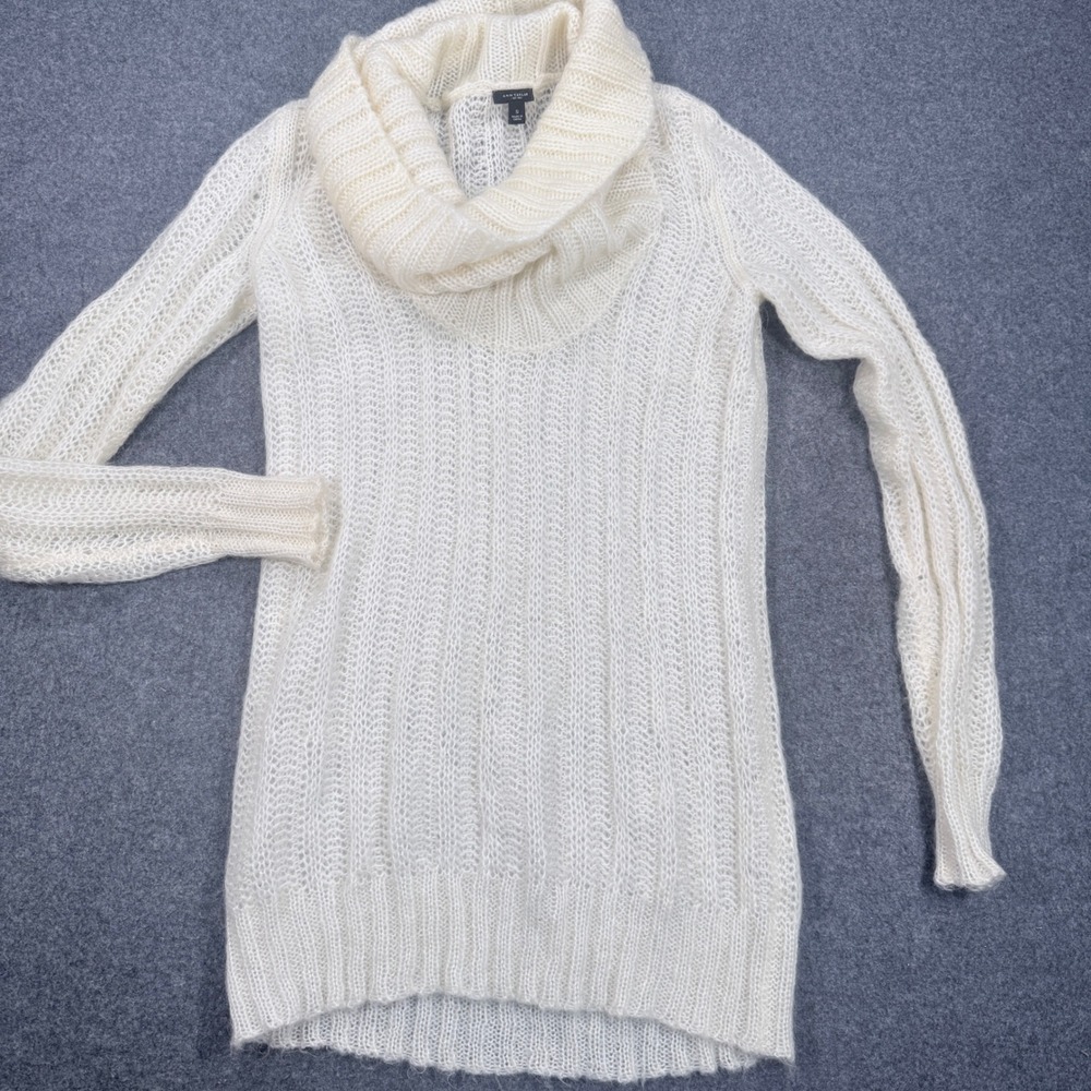 Ann Taylor Cowl Neck Mohair Wool Alpaca Blend Sweater Ivory Pointelle Knit Small